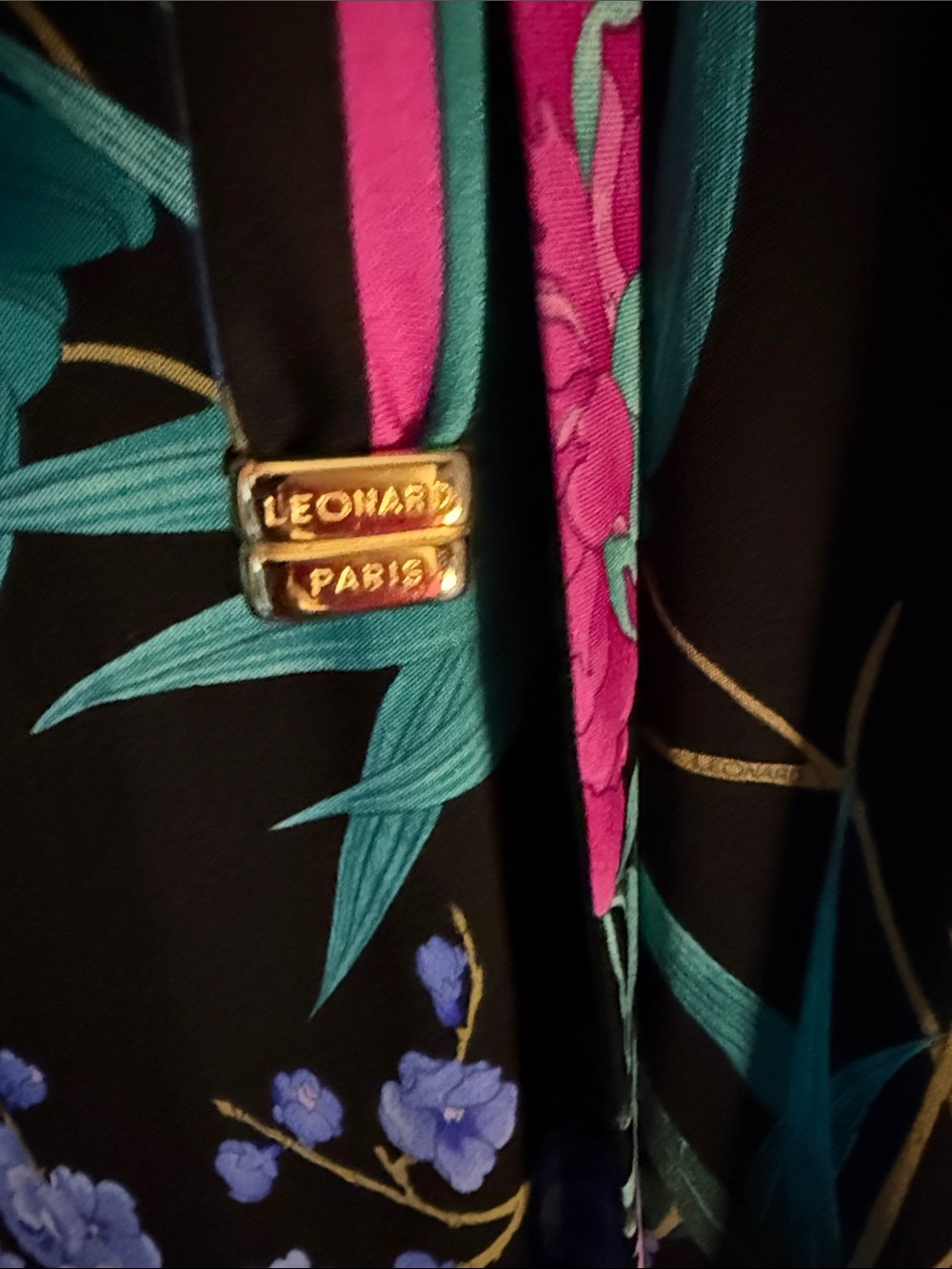 Black Floral Long Sleeve Dress with Purple & Teal Print - Picture 2 of 3